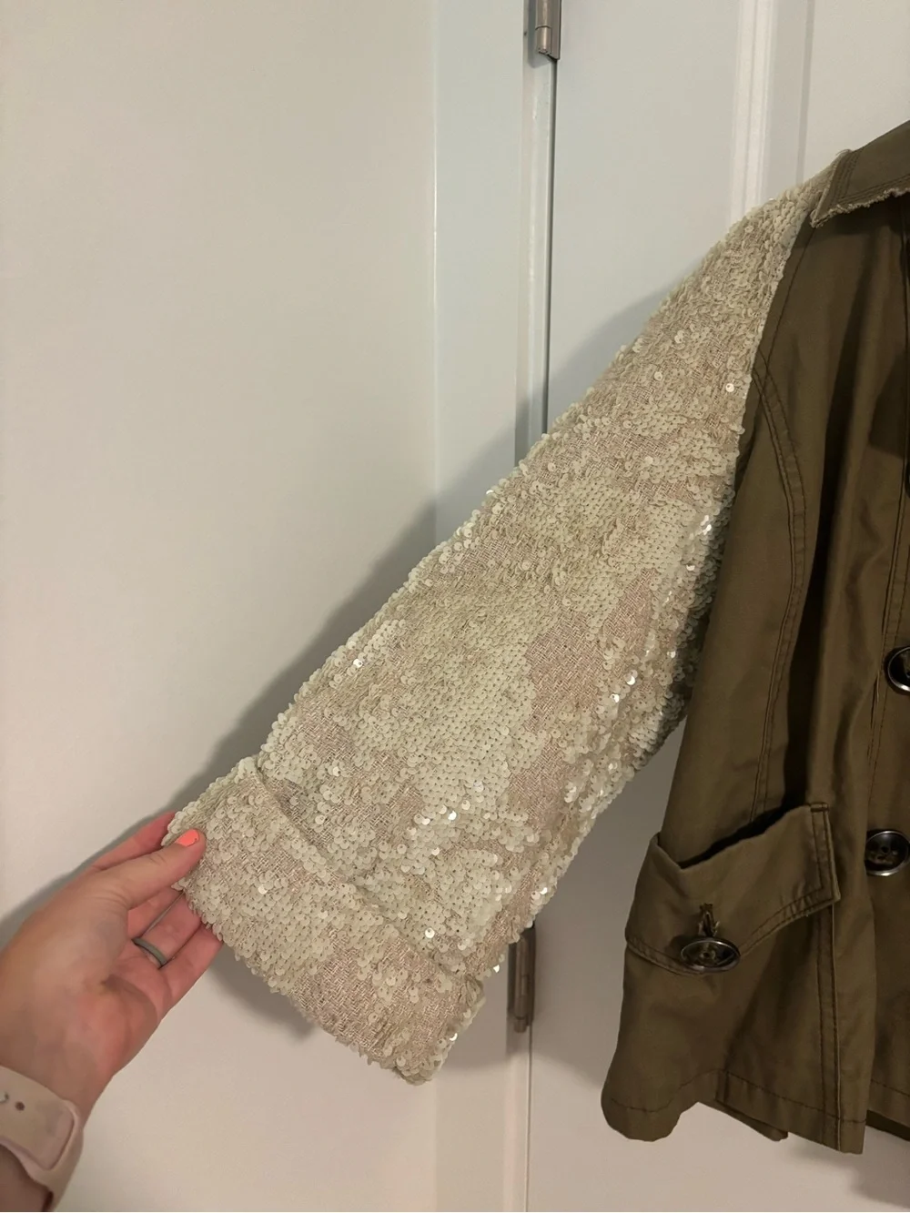 ANTHROPOLOGIE Hei Hei Sequin Sleeve Military Jacket Size Medium